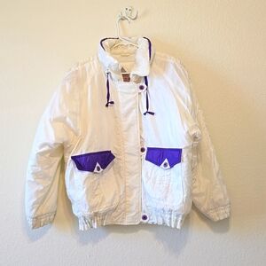 Women's Vintage 90's Pacer White Purple Puffer Puffy Winter Ski Coat Jacket Sz M